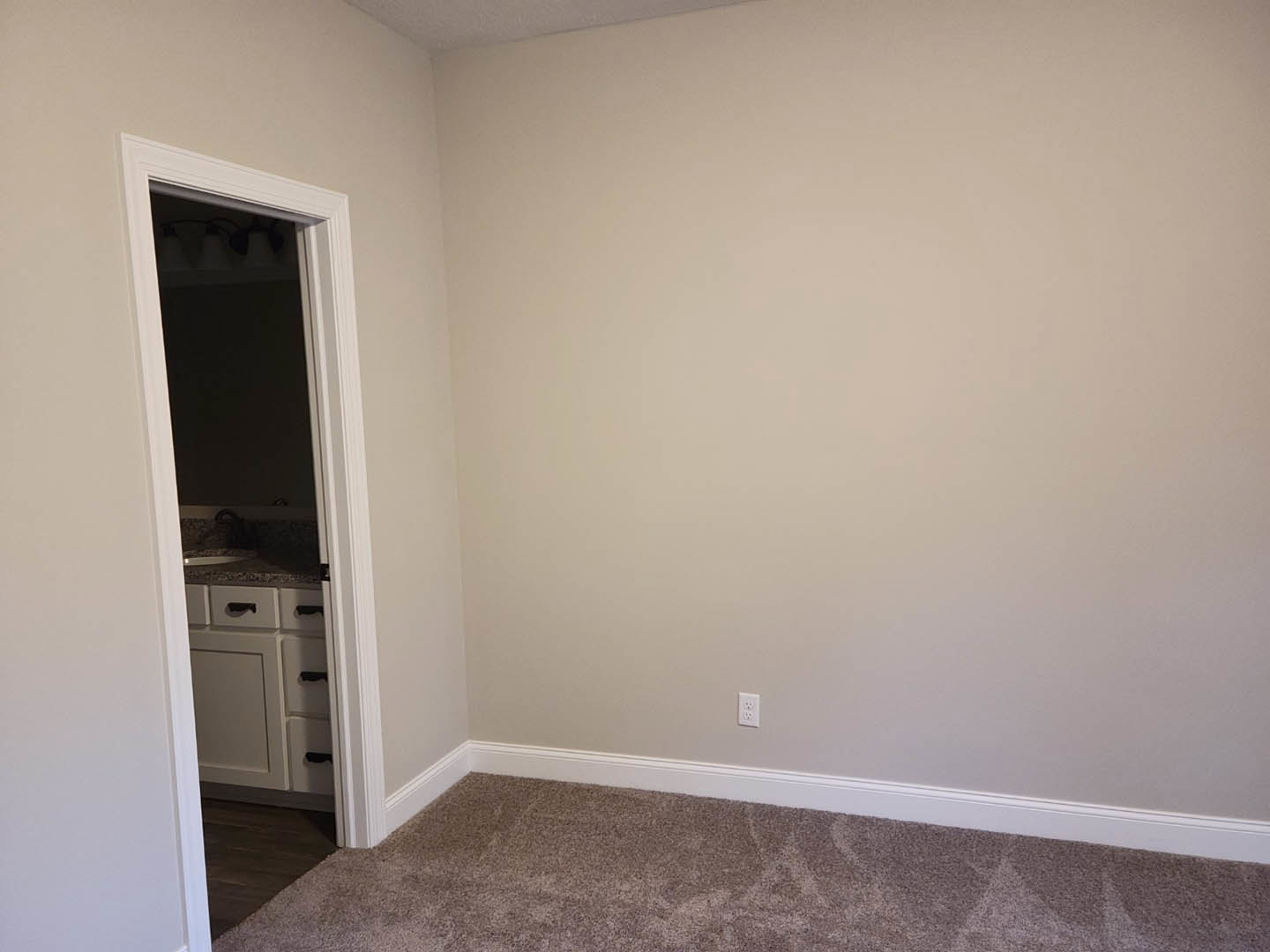 White carpet on light wood flooring in a room with an open door, plaster walls, and ceiling molding visible