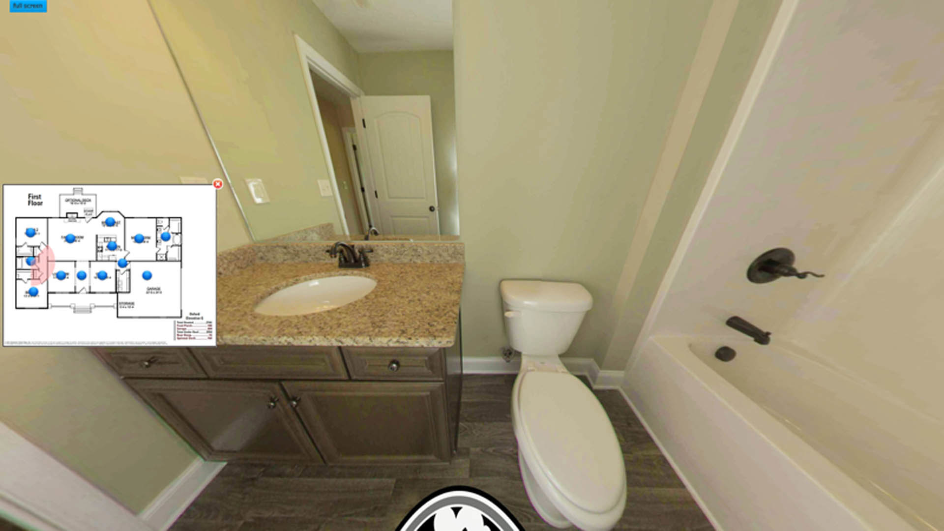 White bathroom with wall-mounted sink, rectangular mirror, and modern toilet on light gray tile floor