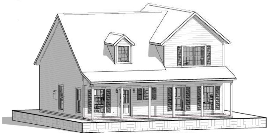 White house with multi-pane windows, prominent front porch supported by columns, white siding, and landscaped entry.