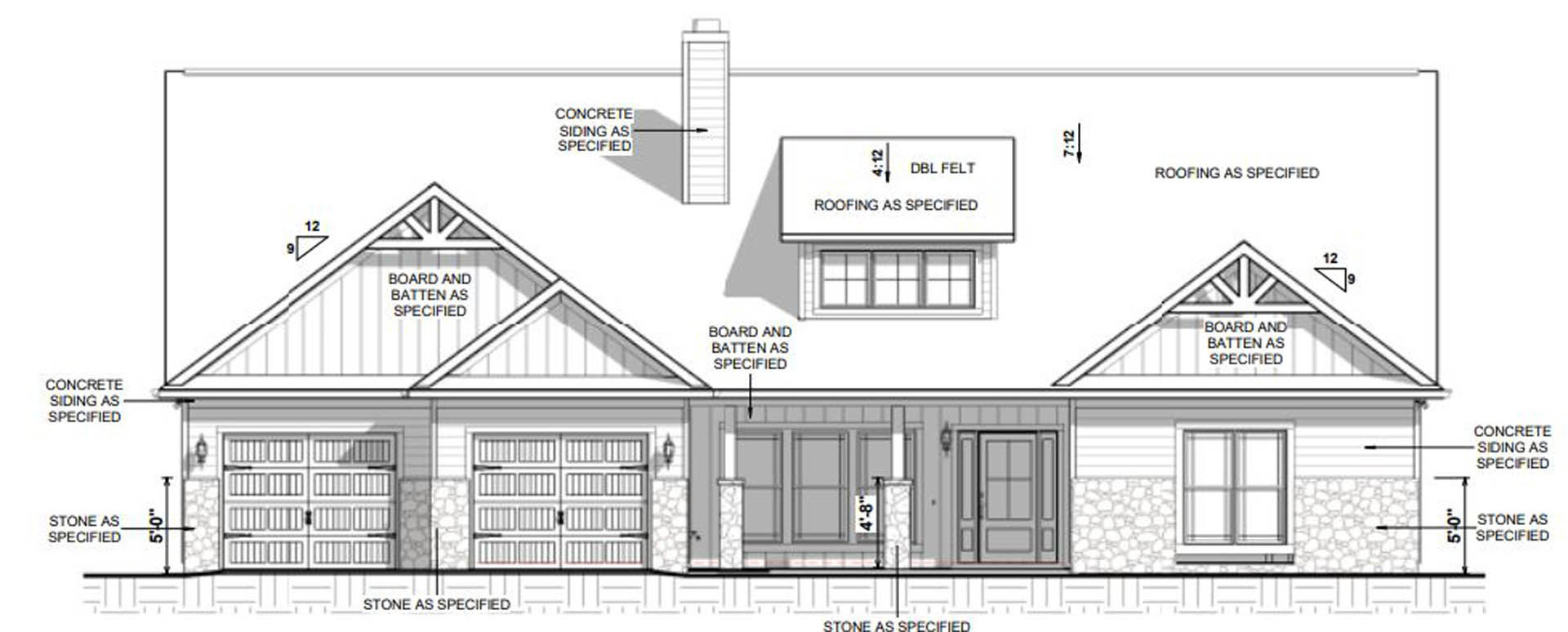 Modern farmhouse with white siding, grey garage door with windows, square-framed windows, and gabled roof.